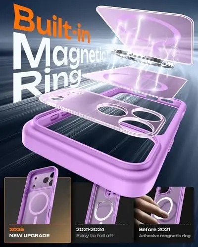 TOCOL for iPhone 17 Pro Max Case, Full Camera Protection, Built-in Magnetic Ring, Compatible with Magsafe Charger, Translucent Matte Phone Case for iPhone 17 ProMax 6.9 inch (Light Purple) - 4