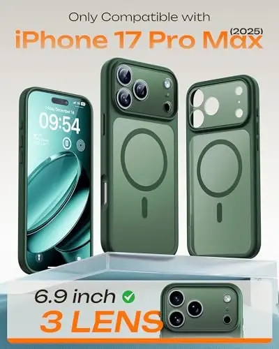 TOCOL for iPhone 17 Pro Max Phone Case, Full Camera Protection, Built-in Magnetic Ring, Compatible with Magsafe Charger, Translucent Matte Phone Case for 17 ProMax 6.9 inch (Alpine Green) - 2
