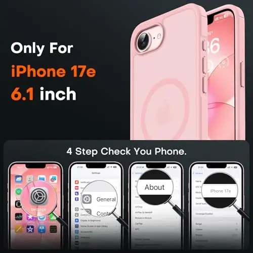 TOCOL for iPhone 17e Case, Compatible with Magsafe, Military Drop Protection, Slim Translucent Matte Shockproof for iPhone 17 e Case 6.1 inch (Light Pink) - 2