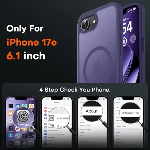 TOCOL for iPhone 17e Case, Compatible with Magsafe, Military Drop Protection, Slim Translucent Matte Shockproof for iPhone 17 e Case 6.1 inch (Midnight Purple) - 2