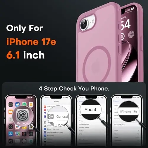 TOCOL for iPhone 17e Case, Magsafe bilan mos, Harbiy darajadagi tushishdan himoya, Yupqa shaffof matli zarbaga chidamli, iPhone 17 e Case 6.1 dyuymli uchun (Lilak binafsha) - 2