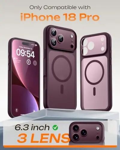 TOCOL for iPhone 18 Pro Case Burgundy, Compatible with MagSafe | Built-in Magnets, Camera Control Cover, Full Camera & Military-Grade Protection Anti-Slip Slim Translucent Matte Phone Case - 2