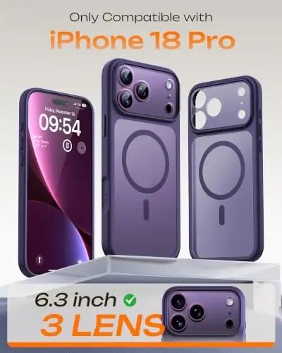 TOCOL for iPhone 18 Pro Case Midnight Purple, Compatible with MagSafe | Built-in Magnets, Camera Control Cover, Full Camera & Military-Grade Protection Anti-Slip Slim Translucent Matte Phone Case - 2