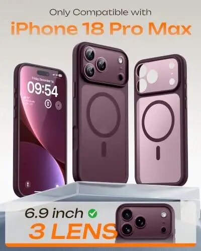 TOCOL for iPhone 18 Pro Max Case Burgundy, Compatible with MagSafe | Built-in Magnets, Camera Control Cover, Full Camera & Military-Grade Protection Anti-Slip Slim Translucent Matte Phone Case - 2