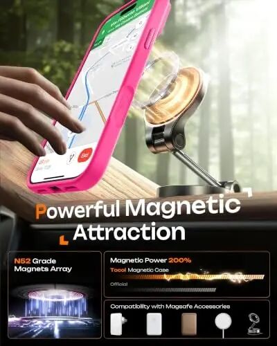TOCOL for iPhone 18 Pro Max Case, Compatible with MagSafe, Hot Pink | Built-in Magnets, Camera Control Cover, Full Camera & Military-Grade Protection Anti-Slip Slim Translucent Matte Phone Case - 5