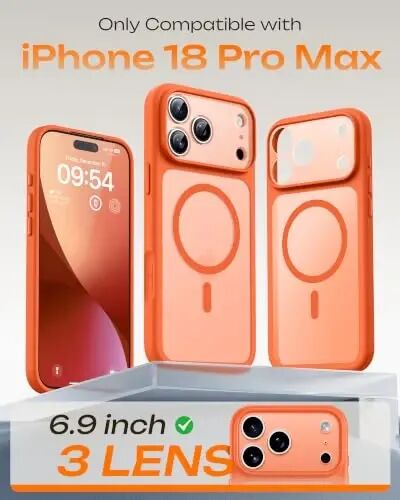 TOCOL for iPhone 18 Pro Max Case, Compatible with MagSafe, Orange | Built-in Magnets, Camera Control Cover, Full Camera & Military-Grade Protection Anti-Slip Slim Translucent Matte Phone Case - TOCOL (1)