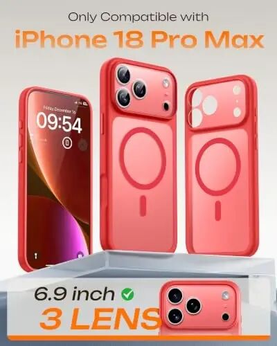 TOCOL for iPhone 18 Pro Max Case, Compatible with MagSafe, Red | Built-in Magnets, Camera Control Cover, Full Camera & Military-Grade Protection Anti-Slip Slim Translucent Matte Phone Case - TOCOL (1)
