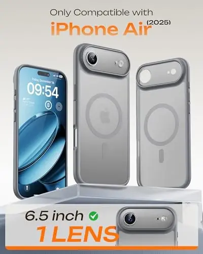 TOCOL for iPhone Air Case, Full Camera Protection, Built-in Magnetic Ring, Compatible with Magsafe Charger, Drop Protection, Translucent Matte Phone Case for iPhone 17 Air 6.5 inch (Gray) - 5