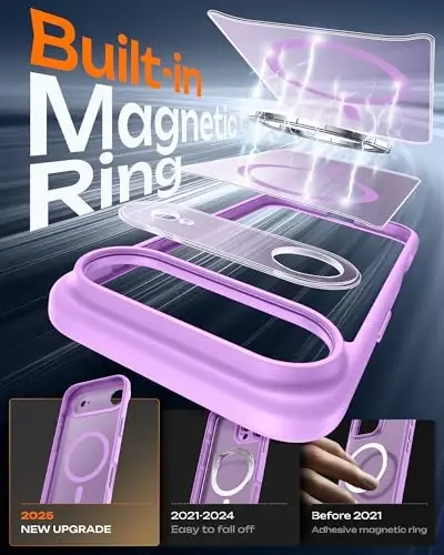 TOCOL for iPhone Air Case, Full Camera Protection, Built-in Magnetic Ring, Compatible with Magsafe Charger, Drop Protection, Translucent Matte Phone Case for iPhone 17 Air 6.5 inch (Light Purple) - TOCOL (1)