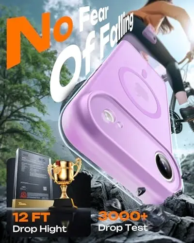 TOCOL for iPhone Air Case, Full Camera Protection, Built-in Magnetic Ring, Compatible with Magsafe Charger, Drop Protection, Translucent Matte Phone Case for iPhone 17 Air 6.5 inch (Light Purple) - 3