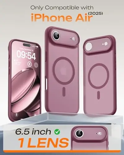 TOCOL for iPhone Air Case, Full Camera Protection, Built-in Magnetic Ring, Compatible with Magsafe Charger, Drop Protection, Translucent Matte Phone Case for iPhone 17 Air 6.5 inch (Lilac Purple) - 5