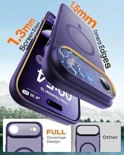 TOCOL for iPhone Air Case, Full Camera Protection, Built-in Magnetic Ring, Compatible with Magsafe Charger, Drop Protection, Translucent Matte Phone Case for iPhone 17 Air 6.5 inch (Midnight Purple) - 4