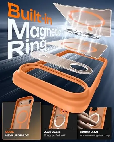 TOCOL for iPhone Air Case, Full Camera Protection, Built-in Magnetic Ring, Compatible with Magsafe Charger, Drop Protection, Translucent Matte Phone Case for iPhone 17 Air 6.5 inch (Orange) - 2