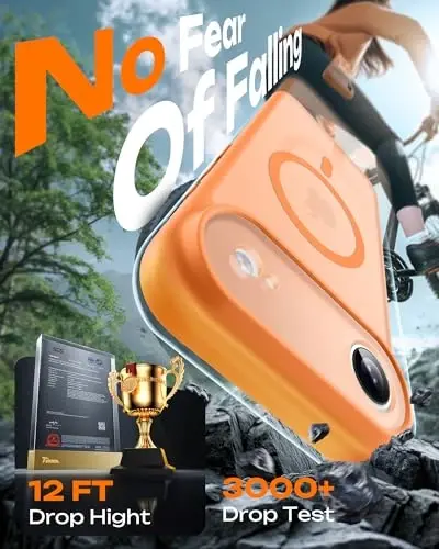 TOCOL for iPhone Air Case, Full Camera Protection, Built-in Magnetic Ring, Compatible with Magsafe Charger, Drop Protection, Translucent Matte Phone Case for iPhone 17 Air 6.5 inch (Orange) - 3