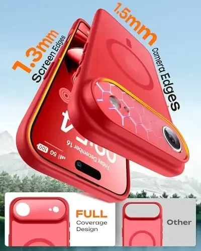 TOCOL for iPhone Air Case, Full Camera Protection, Built-in Magnetic Ring, Compatible with Magsafe Charger, Drop Protection, Translucent Matte Phone Case for iPhone 17 Air 6.5 inch (Red) - 4