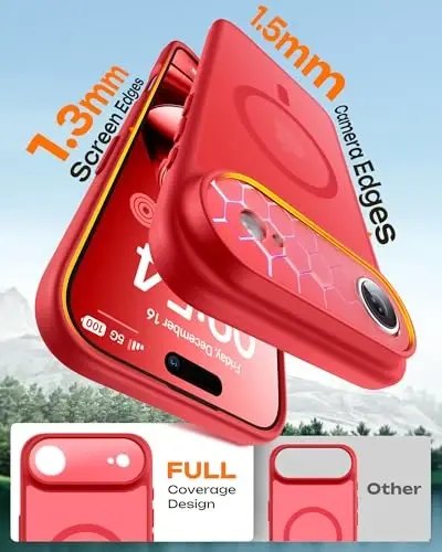 TOCOL for iPhone Air Case, Full Camera Protection, Built-in Magnetic Ring, Compatible with Magsafe Charger, Drop Protection, Translucent Matte Phone Case for iPhone 17 Air 6.5 inch (Red) - 4