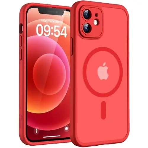 TOCOL for Phone 12 Case, Compatible with Magsafe Charger, Full Camera Protection, Drop Protection, Translucent Matte Phone Case for iPhone 12 6.1 inch (Red) 