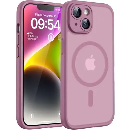 TOCOL for Phone 14 Kılıf, Magsafe Şarj Cihazı ile Uyumlu, Tam Kamera Koruması, Düşme Koruması, iPhone 14 6.1 inç için Yarı Saydam Mat Telefon Kılıfı (Lila Moru) 