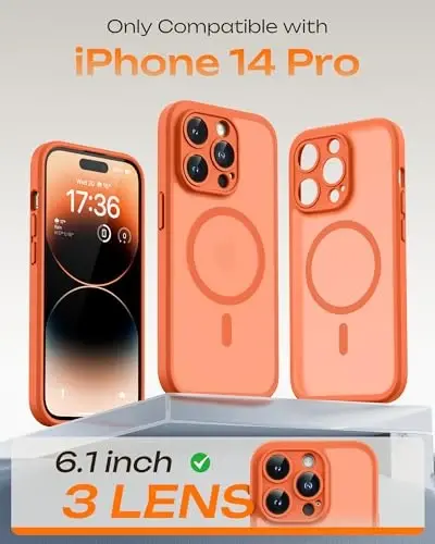 TOCOL for iPhone 14 Pro Case, Compatible with MagSafe, Orange | Built-in Magnets, Full Camera & Military-Grade Protection, Anti-Slip Shockproof Translucent Matte Back Phone Cover - 2