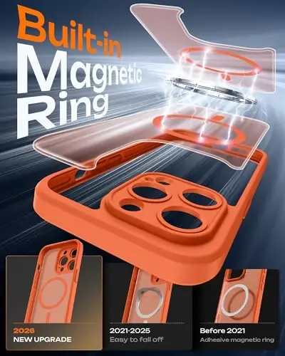 TOCOL for iPhone 14 Pro Case, Compatible with MagSafe, Orange | Built-in Magnets, Full Camera & Military-Grade Protection, Anti-Slip Shockproof Translucent Matte Back Phone Cover - 3
