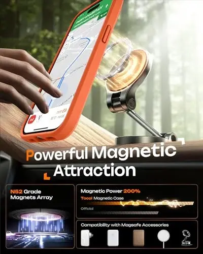 TOCOL for iPhone 14 Pro Case, Compatible with MagSafe, Orange | Built-in Magnets, Full Camera & Military-Grade Protection, Anti-Slip Shockproof Translucent Matte Back Phone Cover - 4