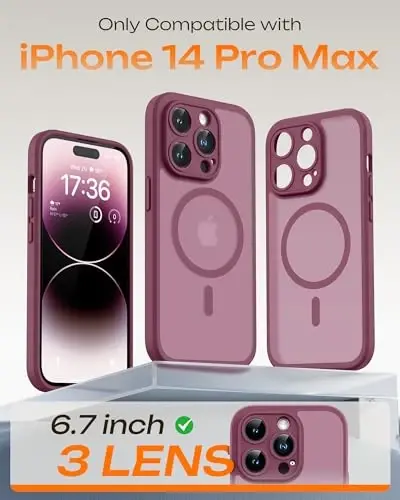 TOCOL for Phone 14 Pro Max Case, Compatible with Magsafe Charger, Full Camera Protection, Drop Protection, Translucent Matte Phone Case for iPhone 14 Pro Max 6.7 inch (Plum) - 2
