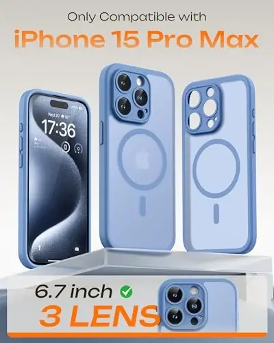 TOCOL for Phone 15 Pro Max Case, Compatible with Magsafe Charger, Full Camera Protection, Drop Protection, Translucent Matte Phone Case for iPhone 15 Pro Max 6.7 inch (Light Blue) - 2