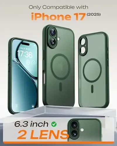 TOCOL for Phone 17 Case, Full Camera Protection, Built-in Magnetic Ring, Compatible with Magsafe Charger, Drop Protection, Translucent Matte Phone Case for Phone 17 6.3 inch (Alpine Green) - TOCOL (1)