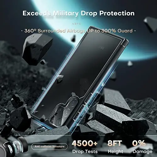 TOCOL for Samsung Galaxy S22 Ultra Case, Drop Protection Matte Case, Black | Full Camera & Military-Grade Protection, Anti-Slip Shockproof Slim Translucent Matte Back Phone Cover - 3