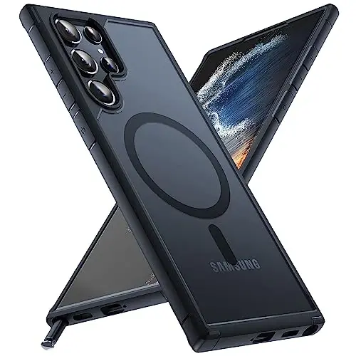 TOCOL for Samsung Galaxy S22 Ultra Case Magnetic, [Wireless Charging Compatible ][Military Drop Protection] Translucent Matte Back Cover for S22 Ultra, Black 
