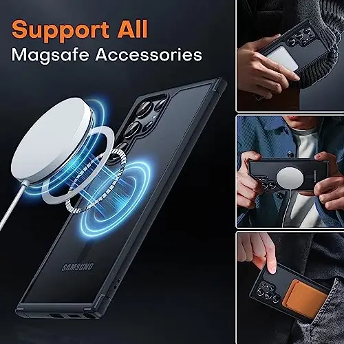TOCOL for Samsung Galaxy S22 Ultra Case Magnetic, [Wireless Charging Compatible ][Military Drop Protection] Translucent Matte Back Cover for S22 Ultra, Black - 2