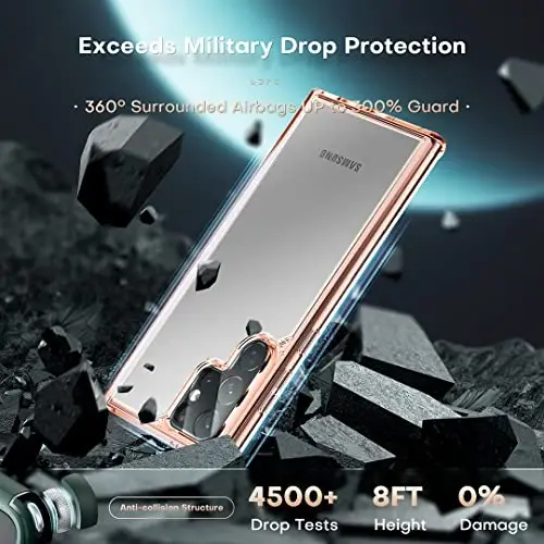 TOCOL for Samsung Galaxy S22 Ultra Case, Translucent Matte Hard Back [Military Grade Shockproof] [Anti-Scratch & Anti-Fingerprint] Slim Fit Protective Cover for Galaxy S22 Ultra Case 6.8'', Rose Gold | Full Camera & Military-Grade Protection, Anti-Sl - 3