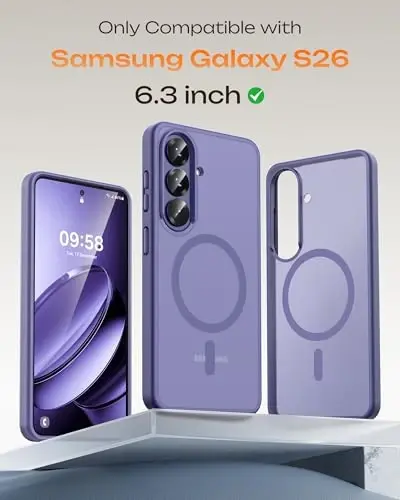 TOCOL for Samsung Galaxy S26 Case, Compatible with Magsafe, Full Camera Protection, Built-in Magnetic Ring, Drop Protection, Translucent Matte Phone Case for S26 (Lavender Gray) - 2