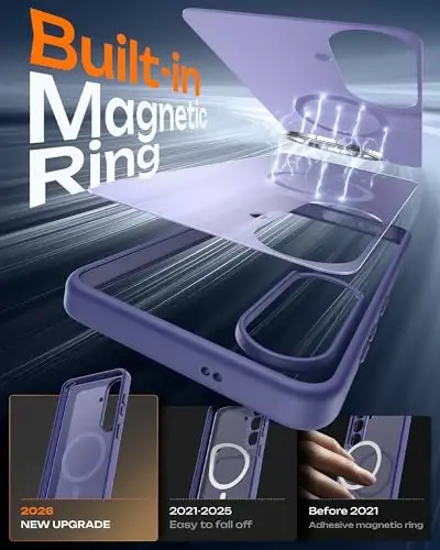 TOCOL for Samsung Galaxy S26 Case, Compatible with Magsafe, Full Camera Protection, Built-in Magnetic Ring, Drop Protection, Translucent Matte Phone Case for S26 (Lavender Gray) - 3
