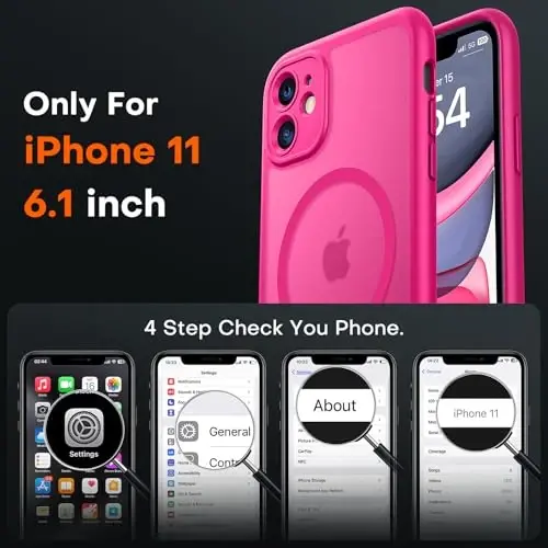 TOCOL, iPhone 11 Kılıf için, Magsafe ile Uyumlu, Tam Kamera Koruması, Dahili Mıknatıslar, Düşme Koruması, iPhone 11 6.1 inç için Yarı Saydam Mat Telefon Kılıfı (Koyu Pembe) - TOCOL (1)