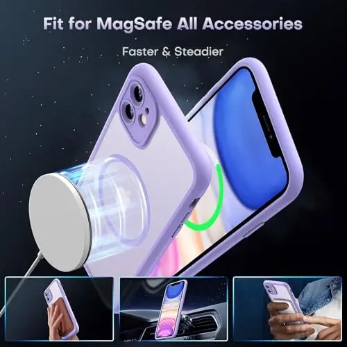TOCOL iPhone 11 Kılıfı için Mıknatıslı, Yükseltilmiş Tam Kamera Koruması, Magsafe ile Uyumlu, Askeri Sınıf Koruma, iPhone 11 6.1 İnç için Tampon (Açık Mor) - 3