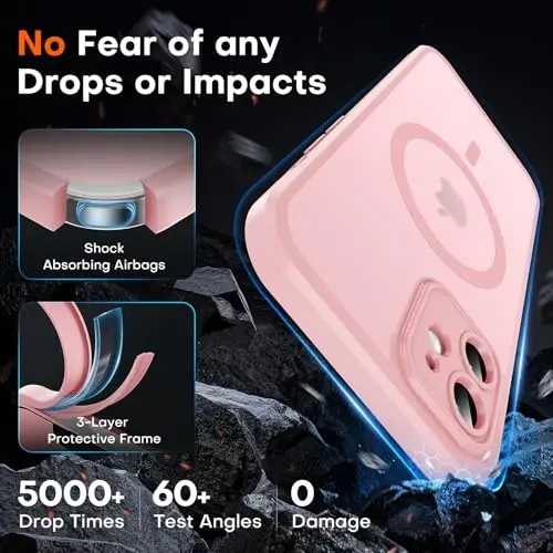 TOCOL for Phone 12 Case, Compatible with Magsafe Charger, Full Camera Protection, Drop Protection, Translucent Matte Phone Case for iPhone 12 6.1 inch (Light Pink) - 4