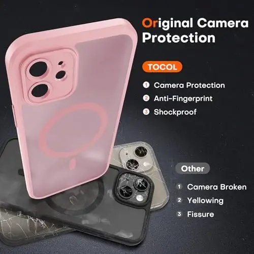 TOCOL for Phone 12 Case, Compatible with Magsafe Charger, Full Camera Protection, Drop Protection, Translucent Matte Phone Case for iPhone 12 6.1 inch (Light Pink) - 5