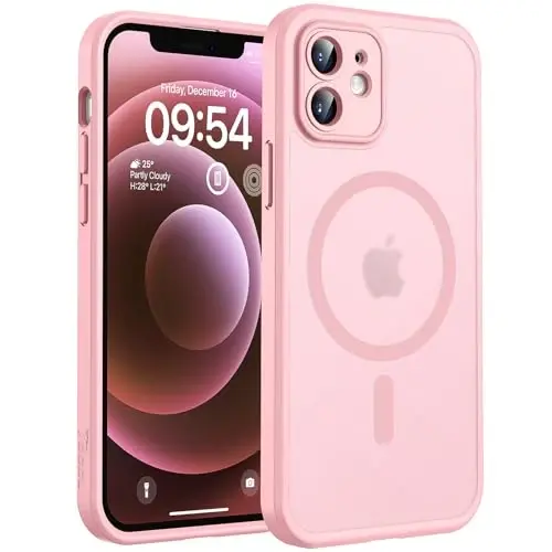 TOCOL iPhone 12 için 3'ü 1 Arada Manyetik Kılıf, Geliştirilmiş Tam Kamera Koruması, Magsafe ile Uyumlu, 15FT Askeri Sınıf Koruma Tamponu 6.1 Açık Pembe 