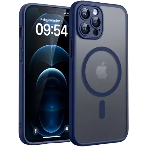 TOCOL Magnetic for iPhone 12 Pro Max Case, Upgraded Full Camera Protection, Compatible with Magsafe, Drop Protection, Translucent Matte Back Bumper Phone Cover 6.7-Inch（Dark Blue） 