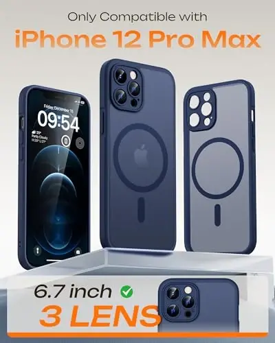 TOCOL Magnetic for iPhone 12 Pro Max Case, Upgraded Full Camera Protection, Compatible with Magsafe, Drop Protection, Translucent Matte Back Bumper Phone Cover 6.7-Inch（Dark Blue） - TOCOL (1)