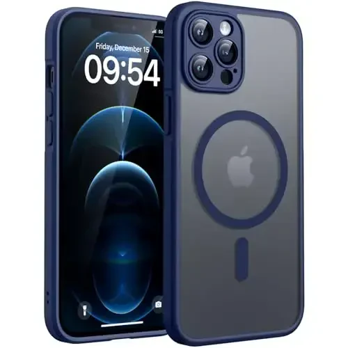 TOCOL Magnetic for iPhone 12 Pro Max Case, Upgraded Full Camera Protection, Compatible with Magsafe, Drop Protection, Translucent Matte Back Bumper Phone Cover 6.7-Inch（Dark Blue） - TOCOL