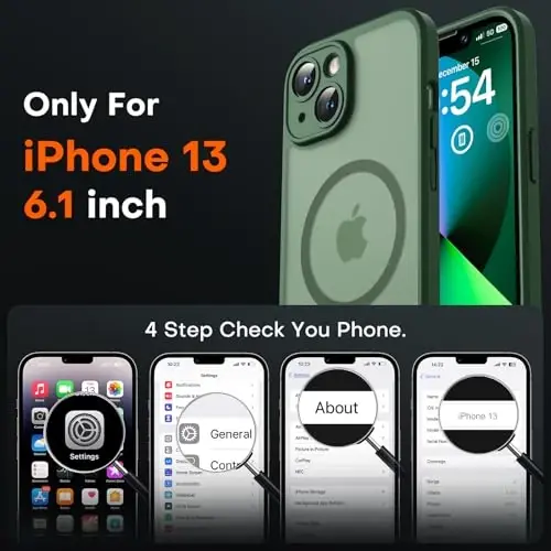 TOCOL iPhone 13 için Manyetik Kılıf, Yükseltilmiş Tam Kamera Koruması, Magsafe Uyumlu, 15FT Düşme Koruması, Yarı Saydam Mat Arka Tamponlu Telefon Kapağı 6.1-İnç (Alp Yeşili) - TOCOL (1)