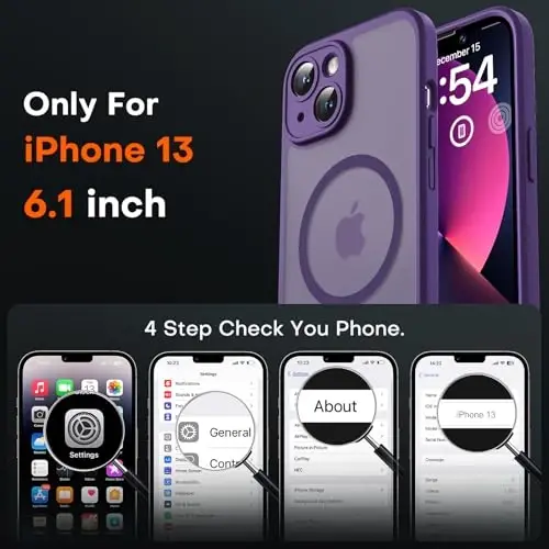 TOCOL Magnetic for iPhone 13 Case, Upgraded Full Camera Protection, Compatible with Magsafe, Drop Protection, Translucent Matte Back Bumper Phone Cover 6.1-Inch (Midnight Purple) - 8