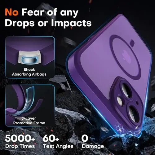 TOCOL Magnetic for iPhone 13 Case, Upgraded Full Camera Protection, Compatible with Magsafe, Drop Protection, Translucent Matte Back Bumper Phone Cover 6.1-Inch (Midnight Purple) - 10