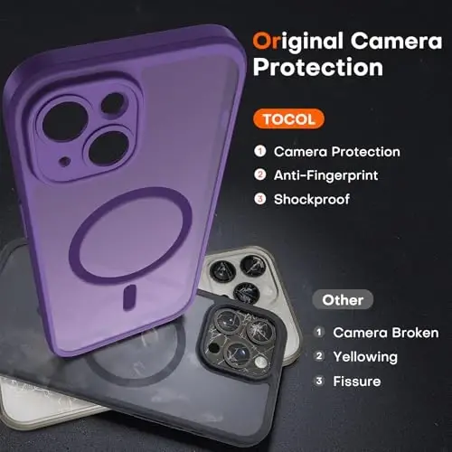 TOCOL Magnetic for iPhone 13 Case, Upgraded Full Camera Protection, Compatible with Magsafe, Drop Protection, Translucent Matte Back Bumper Phone Cover 6.1-Inch (Midnight Purple) - 11