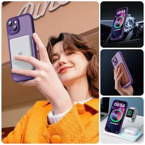 TOCOL Magnetic for iPhone 13 Case, Upgraded Full Camera Protection, Compatible with Magsafe, Drop Protection, Translucent Matte Back Bumper Phone Cover 6.1-Inch (Midnight Purple) - 6