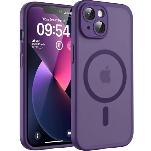 TOCOL iPhone 13 Kılıfı için Manyetik, Yükseltilmiş Tam Kamera Koruması, Magsafe ile Uyumlu, Düşme Koruması, Yarı Saydam Mat Arka Tampon Telefon Kılıfı 6.1 İnç (Gece Yarısı Moru) 