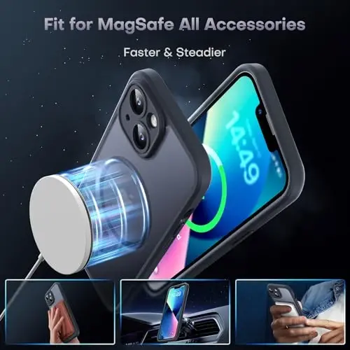 TOCOL Magnetic for iPhone 13 Case, Upgraded Full Camera Protection, Compatible with Magsafe, Drop Protection, Translucent Matte Back Bumper Phone Cover 6.1-Inch (Black) - 3