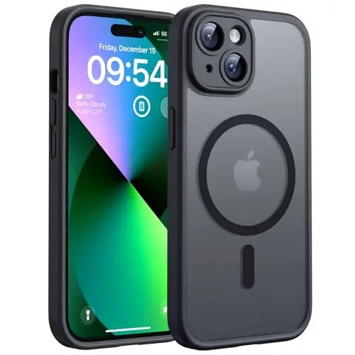 TOCOL Magnetic for iPhone 13 Case, Upgraded Full Camera Protection, Compatible with Magsafe, Drop Protection, Translucent Matte Back Bumper Phone Cover 6.1-Inch (Black) 